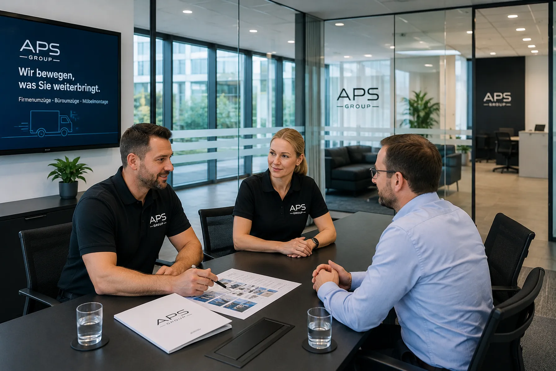 Kundengespräch zur Planung eines Firmenumzugs und Büroumzugs mit der APS Group