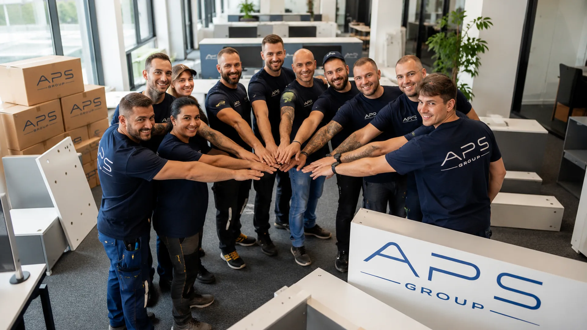 APS Group Team für Möbelmontage und Möbelabbau in einem Großraumbüro