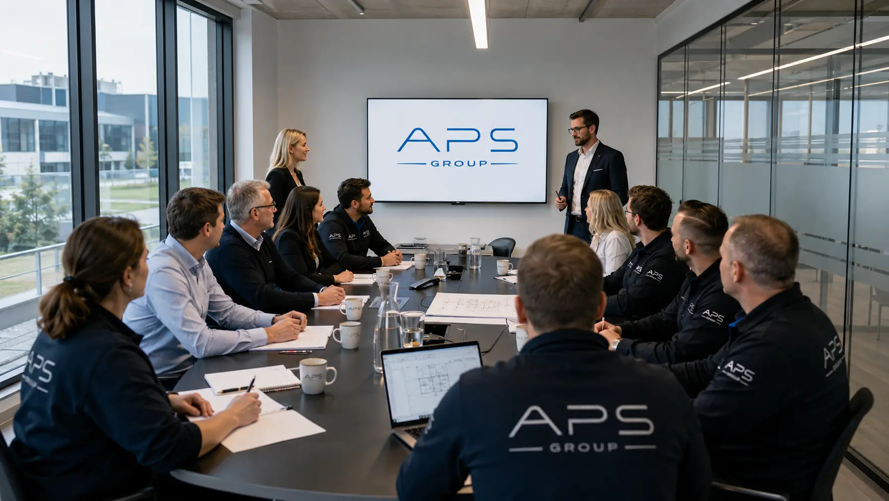 Teammeeting des APS Group Umzugsservice zur Planung von Firmenumzügen